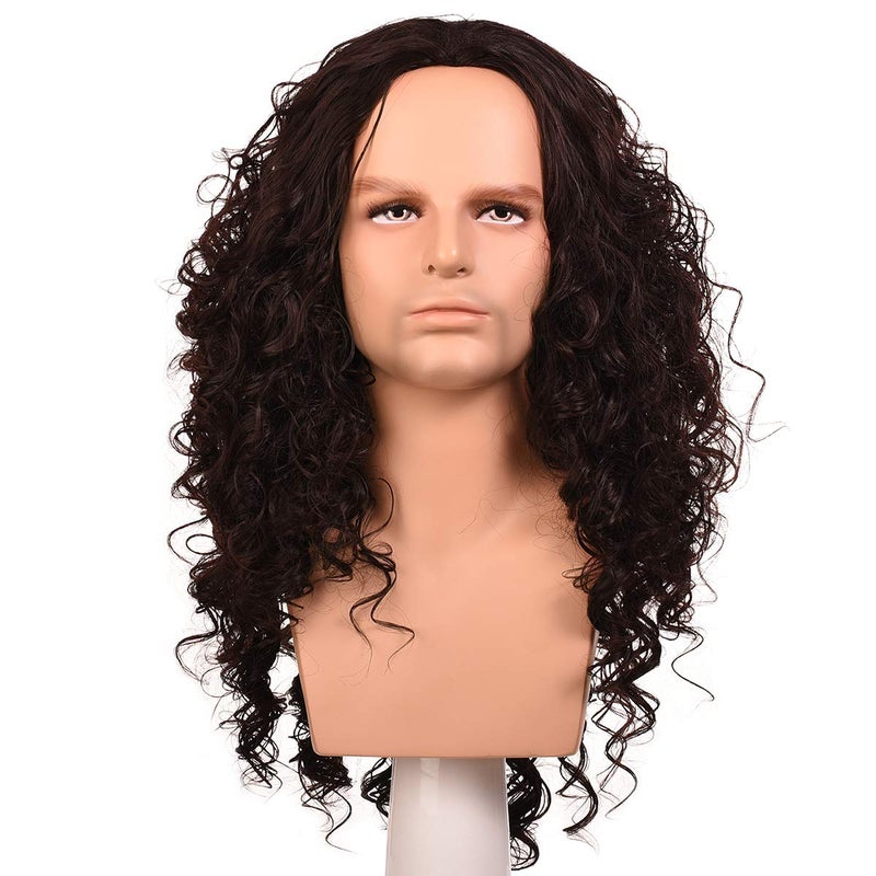 morvally Long Curly Dark Brown Synthetic Hair Wig for Cosplay Costume Halloween Party Wigs for Men - Image 1